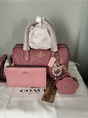 Coach Rowan Bag In Signature Leather With Flower Coin Purse And Wallet
